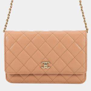 Pre Owned Chanel Classic Chain Wallet Brown Caviar Leather