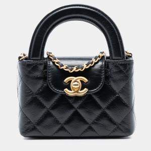 Pre Owned Chanel Black Mini Nano Aged Calfskin Kelly Shopper Bag