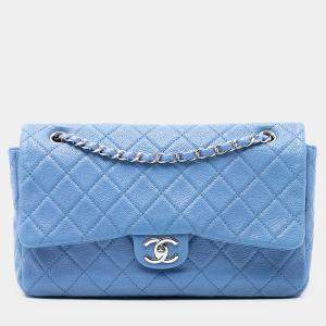مملوكة مسبقًا Chanel Blue Jumbo Quilted Caviar Double Compartment Chain Flap