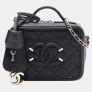 Pre Owned Chanel Black Mini Caviar CC Filigree Vanity Case