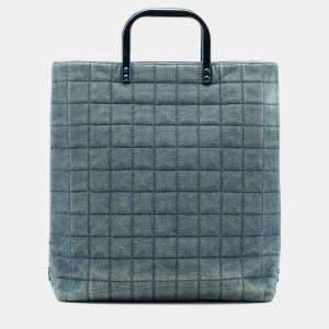 Pre Owned Chanel Blue CC Chocolate Bar Denim Tote