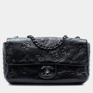 مملوكة مسبقًا Chanel Black Medium Embossed Calfskin Precious Symbols Flap