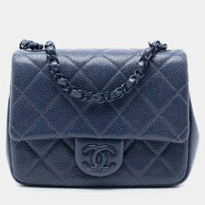 Pre Owned Chanel Blue Mini Square Caviar Incognito Flap