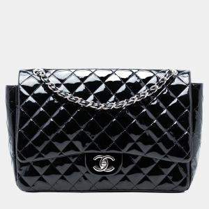 Pre Owned Chanel Black Maxi Classic Patent Double Flap