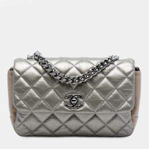Pre Owned Chanel Brown Mini Quilted Metallic Calfskin Lady Pearly Flap