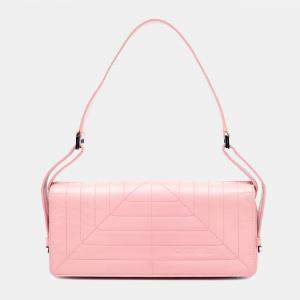 Pre Owned Chanel Pink Stitched Lambskin Logo Flap