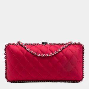 Pre Owned Chanel Pink Quilted Satin Chain Around Clutch with Chain