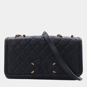 مملوكة مسبقًا Chanel Black Medium Caviar CC Filigree Flap