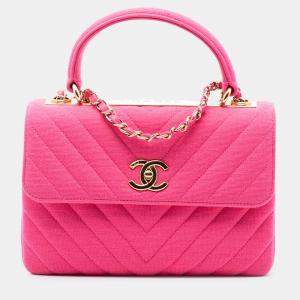 مملوكة مسبقًا Chanel Pink Small Chevron Jersey Trendy CC Top Handle Flap