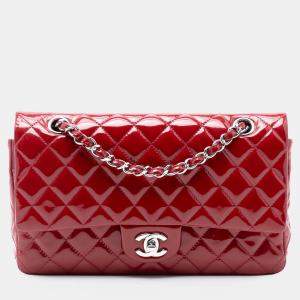 Pre Owned Chanel Red Medium Classic Patent Double Flap