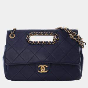 Pre Owned Chanel Blue Quilted Lambskin A Real Catch Flap
