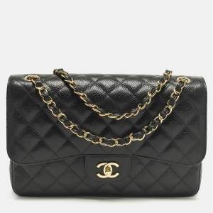 مملوكة مسبقًا Chanel Classic Double Flap Jumbo Black Quilted Caviar Leather Bag