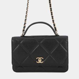 Pre Owned Chanel Matelasse Chain Wallet Black Caviar Leather