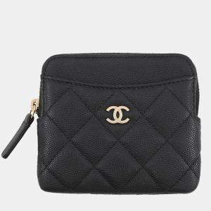 Pre Owned Chanel Matelasse Coin Purse Black Caviar Leather