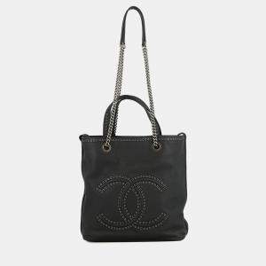 Pre Owned Chanel Cc Logo Cava 2-Way Tote Bag Black Leather