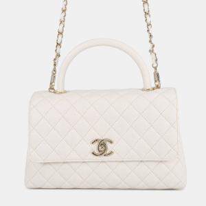 Pre Owned Chanel Coco Handle White Caviar Leather Size 29