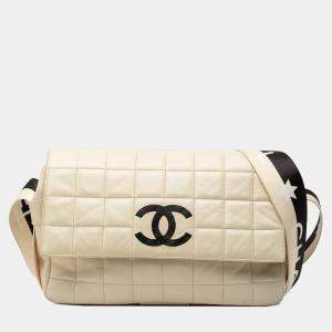Pre Owned Chanel White Chocolate Bar Lambskin Sport Line Crossbody