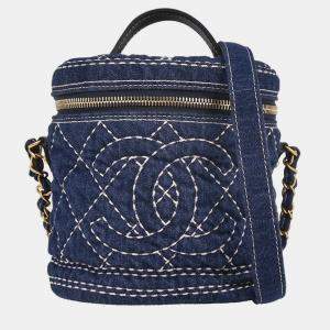 Pre Owned Chanel Blue Denim Vanity 2way Handbag