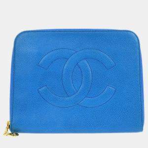 Pre Owned Chanel Blue Calfskin Wallet