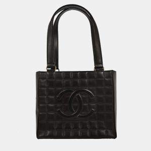 Pre Owned Chanel Black Lambskin Choco Bar Tote Shoulder Bag