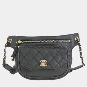 Pre Owned Chanel Gray Calfskin Waist Bum Bag