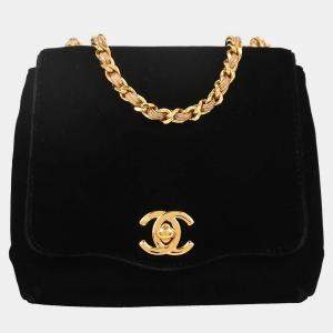 Pre Owned Chanel Black Velvet Shoulder Bag