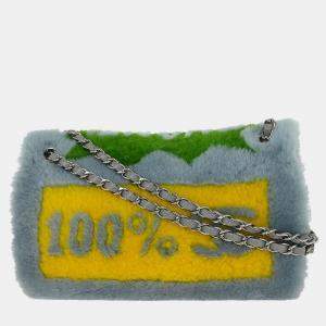 Pre Owned Chanel Light Blue Wool No.5 Turnlock Full Flap Shoulder Bag