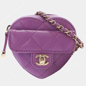 Pre Owned Chanel Purple Lambskin CC in Love Heart Necklace Bag