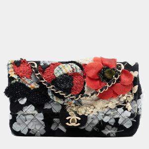 Pre Owned حقيبة شانيل كلاسيك رفرف مفرد متوسط من نايلون مبطن وردي أسود أحمر إصدار محدود