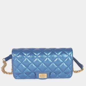 Pre Owned Chanel Blue Metallic Aged Quilted Calfskin 2.55 Reissue Flap Belt Bag
