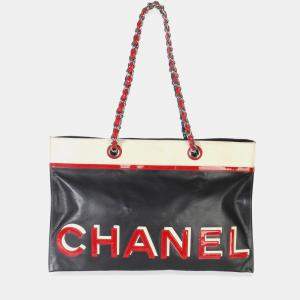 Pre Owned Chanel Vintage Black Red Lambskin No. 5 Star Chain Tote Bag