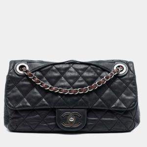 Pre Owned Chanel Black Medium Iridescent Calfskin In The Mix Flap
