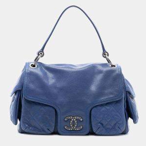 Pre Owned حقيبة رفرف شانيل رايدر جيوب متعددة كوكو بلو كافيار زجاجي