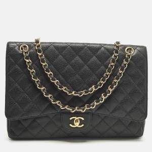 مملوكة مسبقًا Chanel Classic Single Flap Maxi Black Caviar Quilted Leather Bag