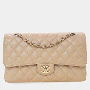 Pre Owned Chanel Brown Medium Classic Iridescent Caviar Double Flap