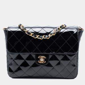 Pre Owned Chanel Black CC Quilted Patent Straight Single Flap