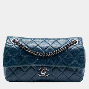 Pre Owned Chanel Blue Medium Aged Calfskin Duo Color Flap