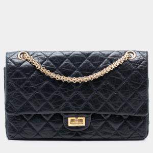Pre Owned Chanel Blue Reissue 2.55 Quilted Aged Calfskin Double Flap 226