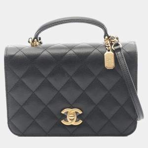 Pre Owned Chanel Matelasse Shoulder Bag In Caviar Grained Calfskin Black
