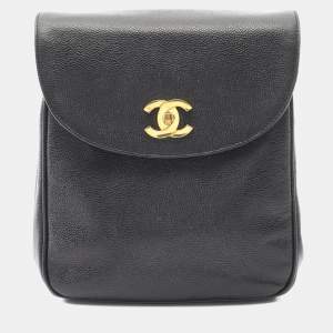 Pre Owned Chanel Coco Mark Backpack Bag In Calfskin Leather Cowhide Black