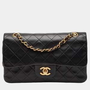 Pre Owned حقيبة كتف شانيل كوكو مارك ماتيلسي 23 مزدوجة الطي سلسلة جلد خروف أسود