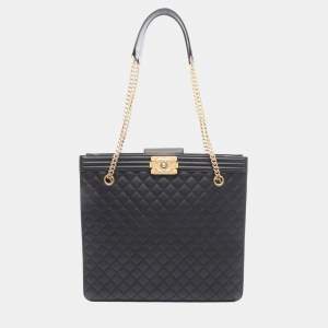 Pre Owned Chanel Boy Chanel Shopping Bag Tote Leather Black