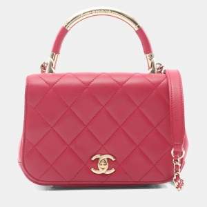 Pre Owned Chanel Red Lambskin Leather Shoulder Bag 