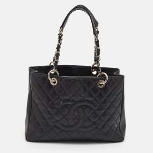 Pre Owned Chanel Black Quilted Caviar Leather GST Shopper Tote