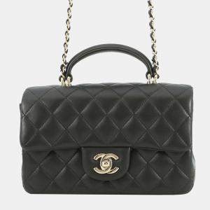 Pre Owned Chanel Black Mini Rectangular Classic Lambskin Top Handle Flap