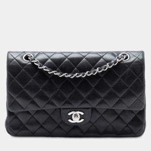 Pre Owned Chanel Black Medium Classic Lambskin Double Flap