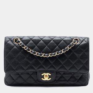 Pre Owned Chanel Black Medium Classic Caviar Double Flap