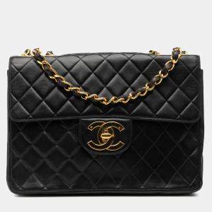 Pre Owned Chanel Black Jumbo XL Classic Lambskin Single Flap