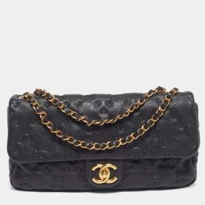Pre Owned Chanel East/West Classic Black Wild Stitched Quilted Caviar Leather Flap Bag
