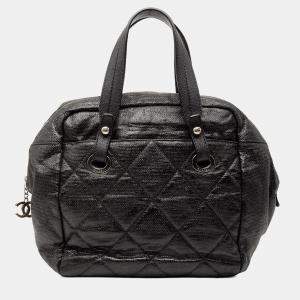Pre Owned Chanel Black Quilted Coated Canvas Paris Biarritz Bowler Bag